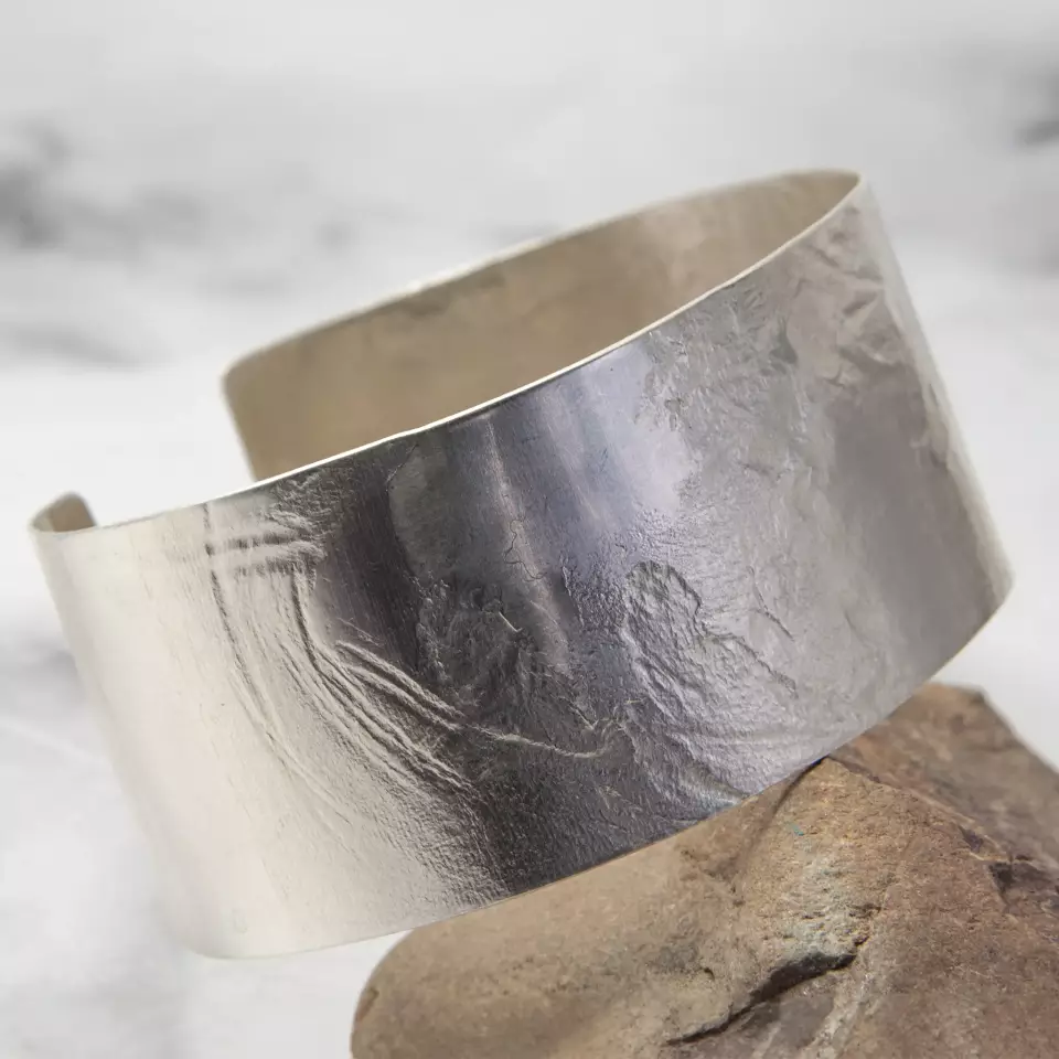 rollered silver cuff bangle