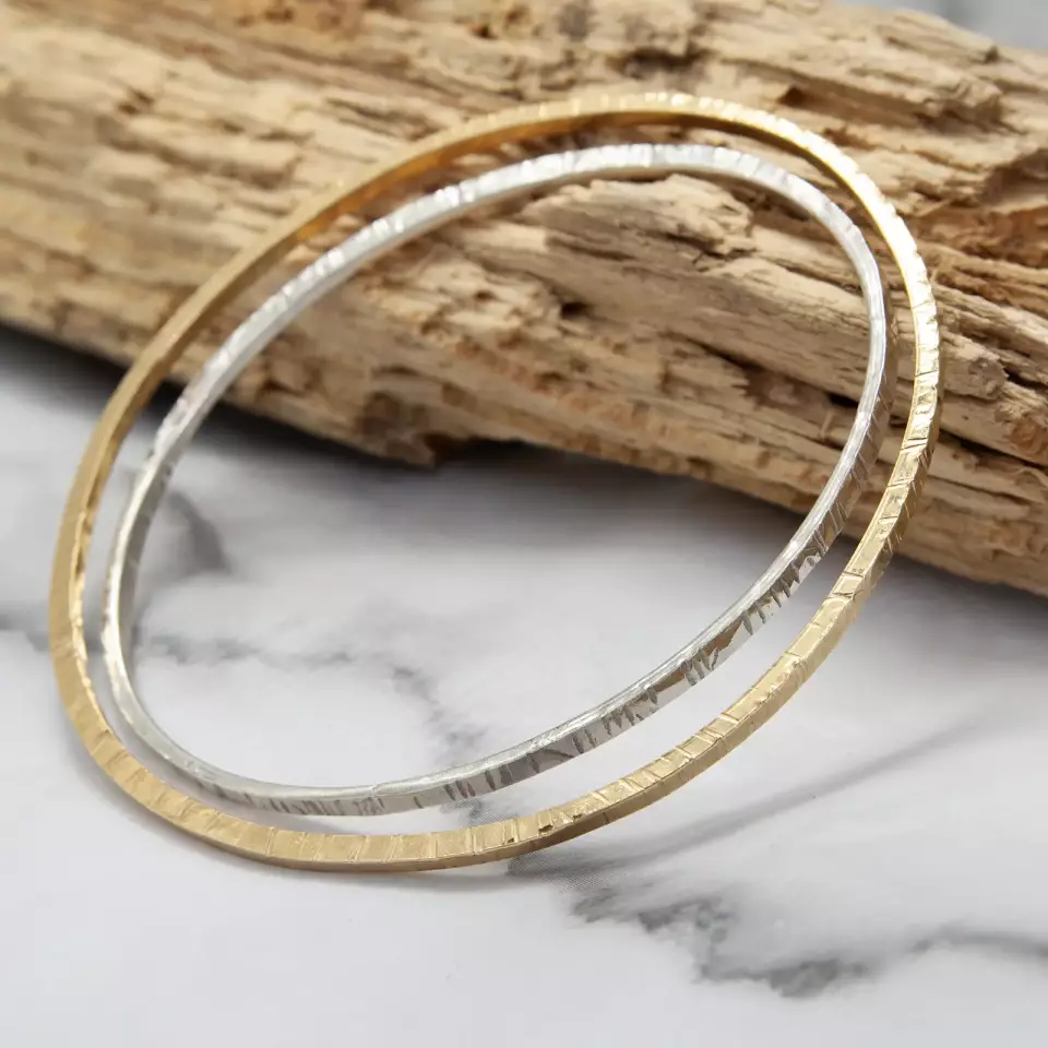 9ct yellow gold plated silver textured bangles