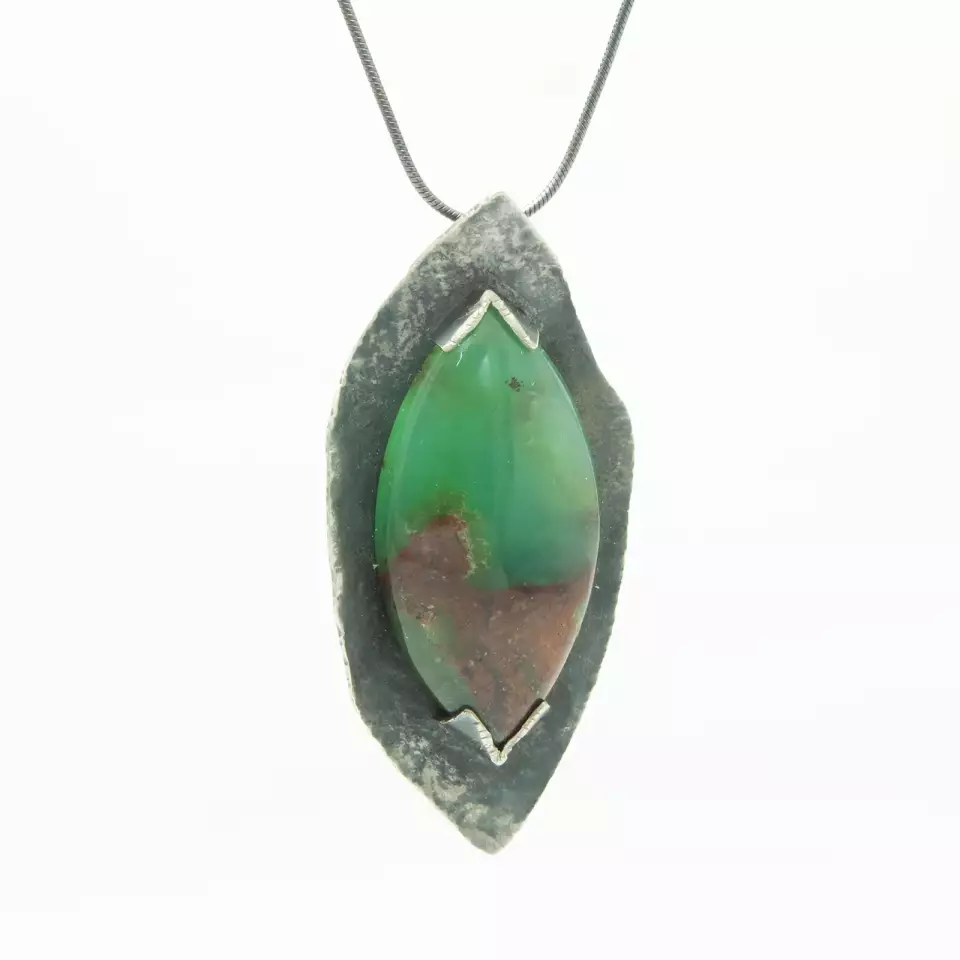 chrysoprase leaf oxidised pendant white background