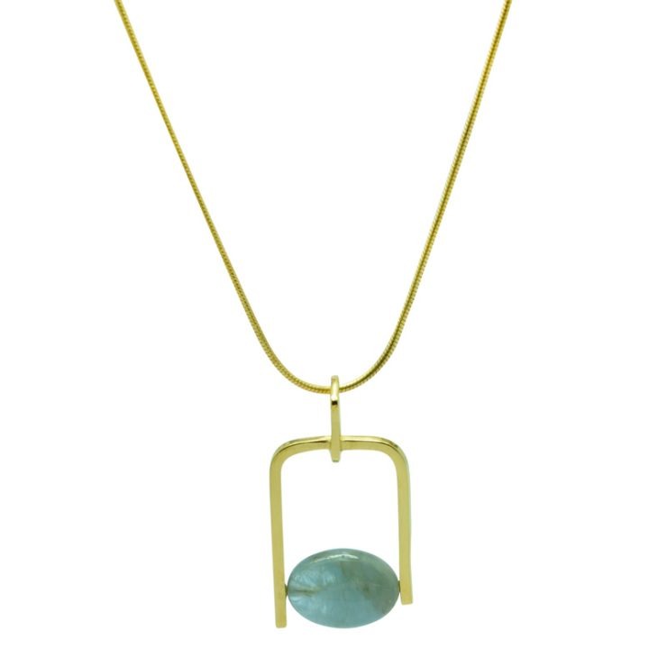 Aquamarine Geometric Wire Gold Plated Pendant