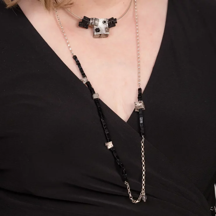 long onyx cube necklace modelled