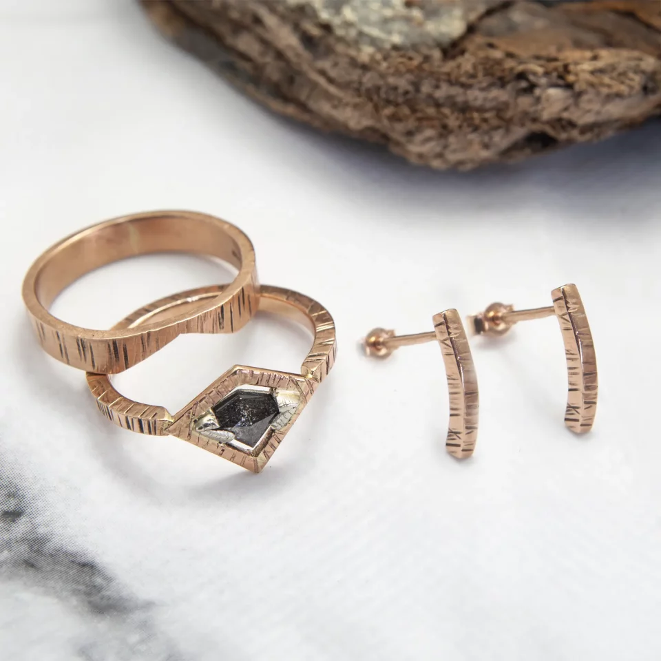 salt and pepper diamond rose gold kite rings - web