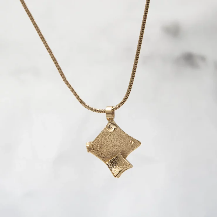 9ct gold plated diamond cube pendant - large flat