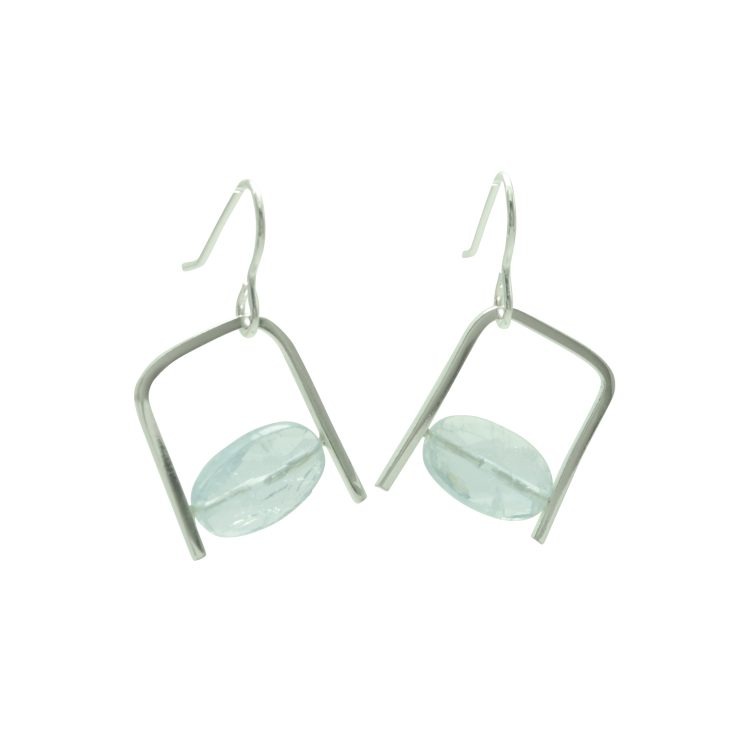 aquamarine nugget geometric wire drop earrings