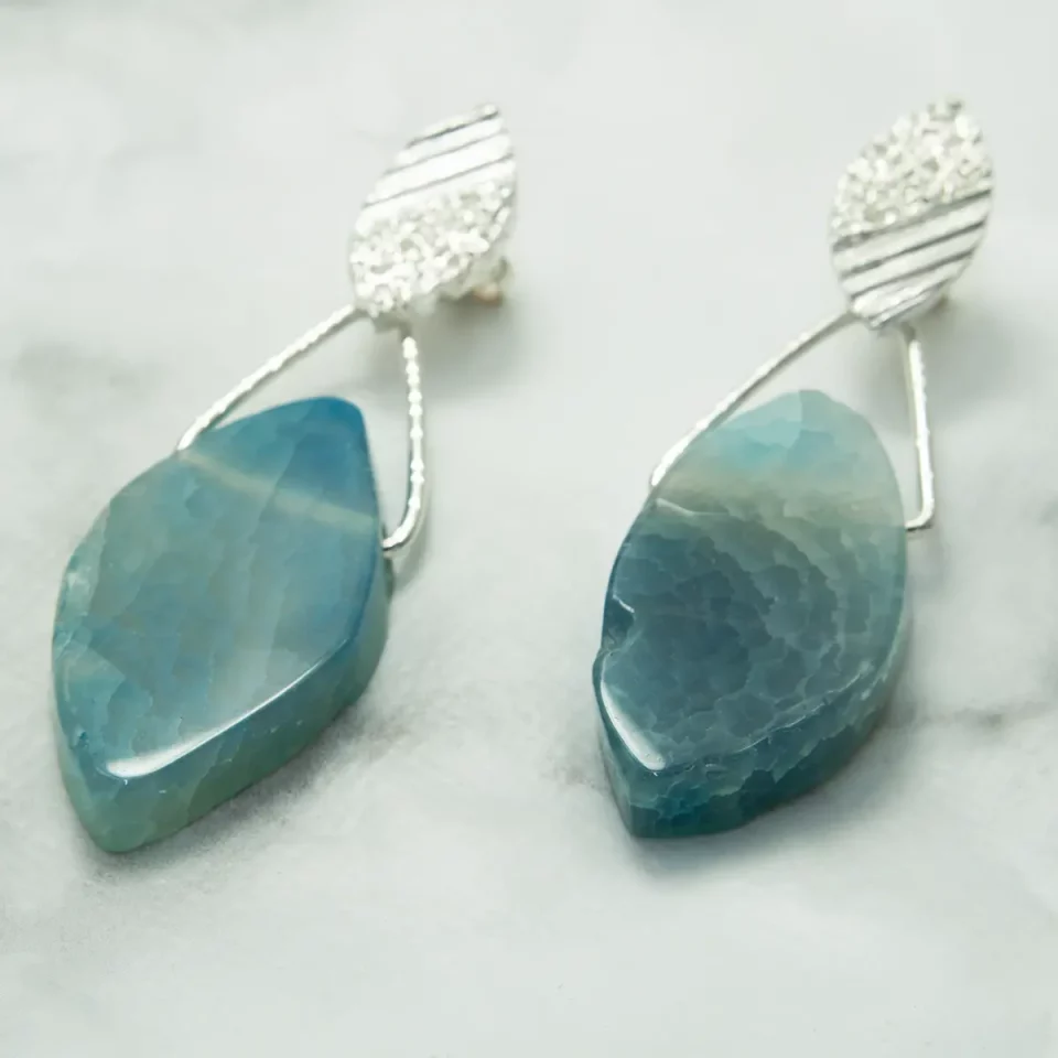 agate leaf drop stud earrings