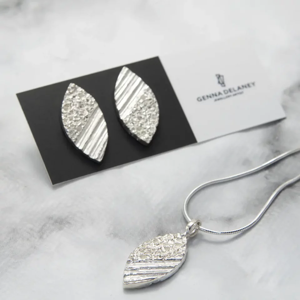 leaf studs and pendant