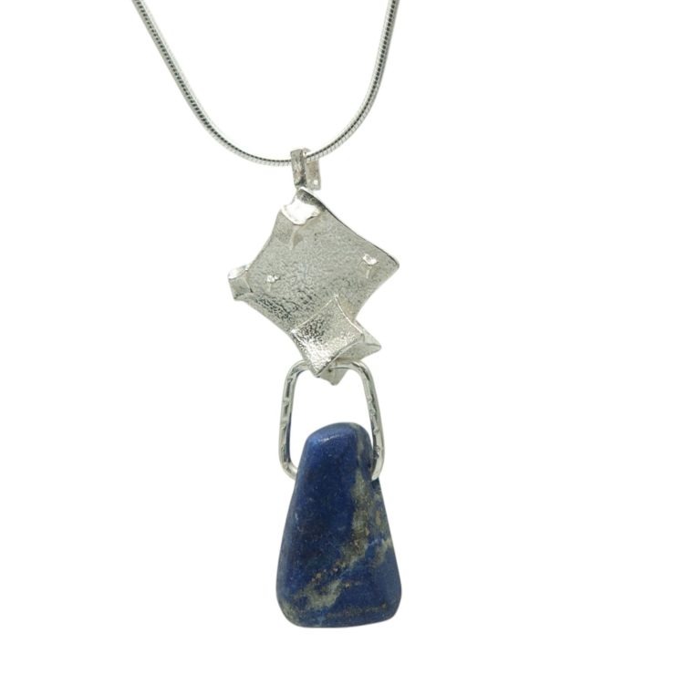 large diamond flat cube lapis nugget pendant