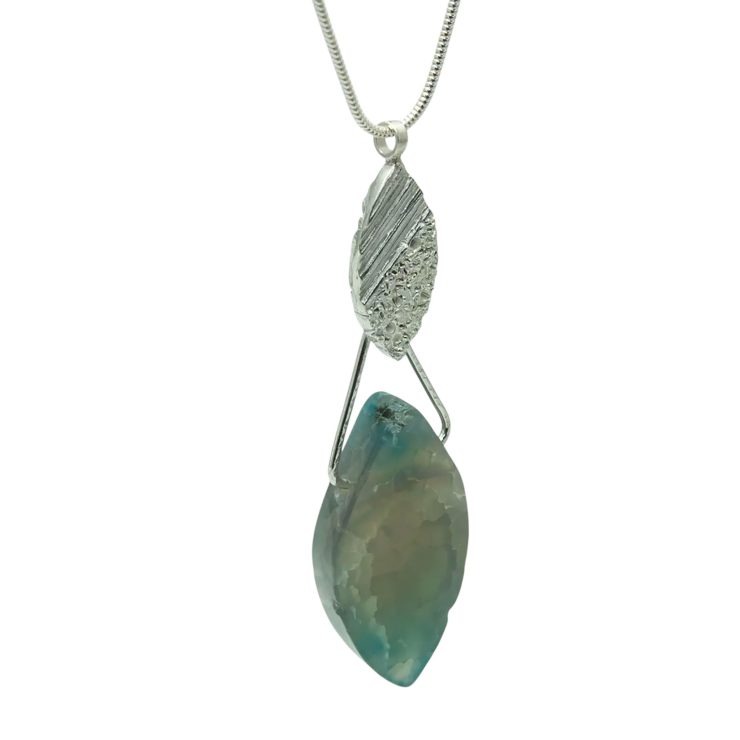 silver leaf drop agate pendant hanging